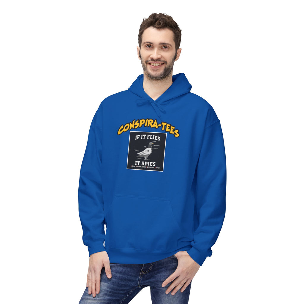 Birds are Drones Conspira-tee. This one is a parody designed to fight misinformation with satire, mocking real, dangerous conspiracy theories by creating a more absurd one.