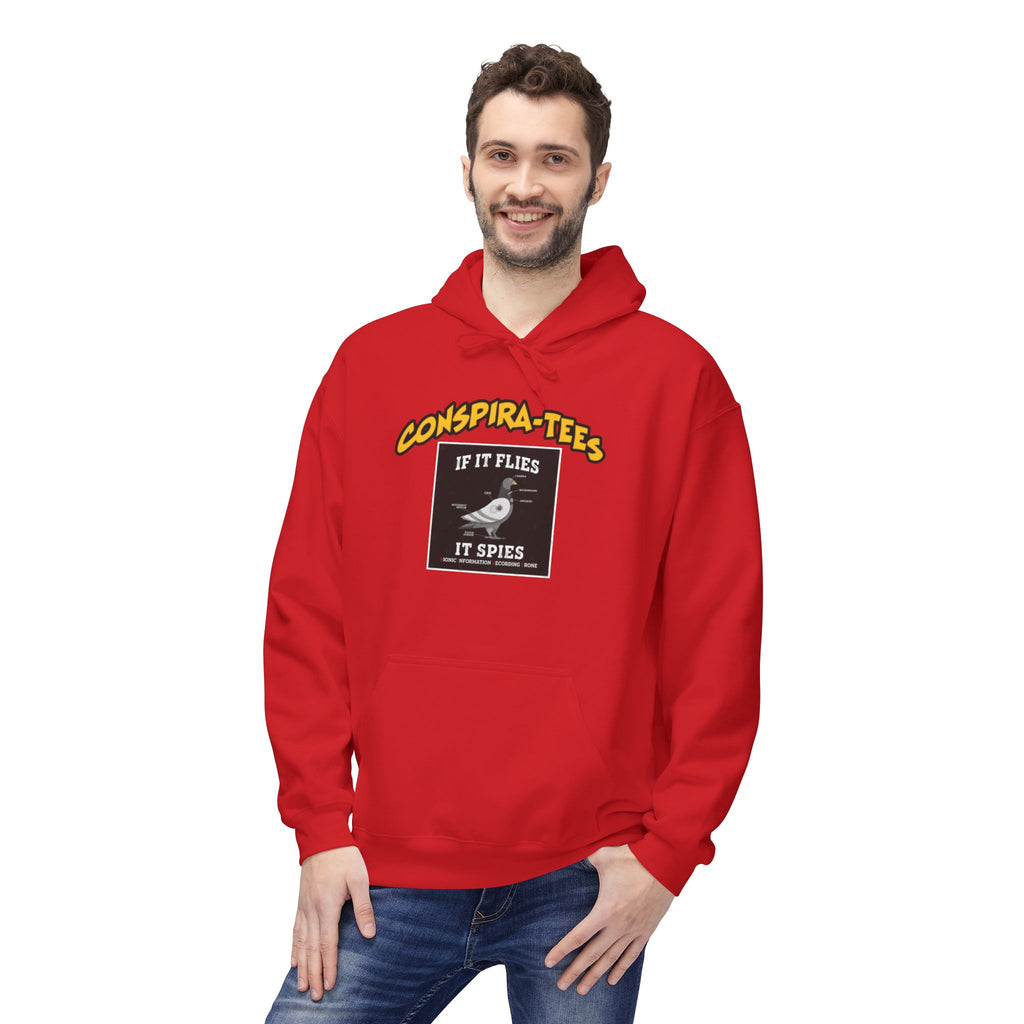 Birds are Drones Conspira-tee. This one is a parody designed to fight misinformation with satire, mocking real, dangerous conspiracy theories by creating a more absurd one.