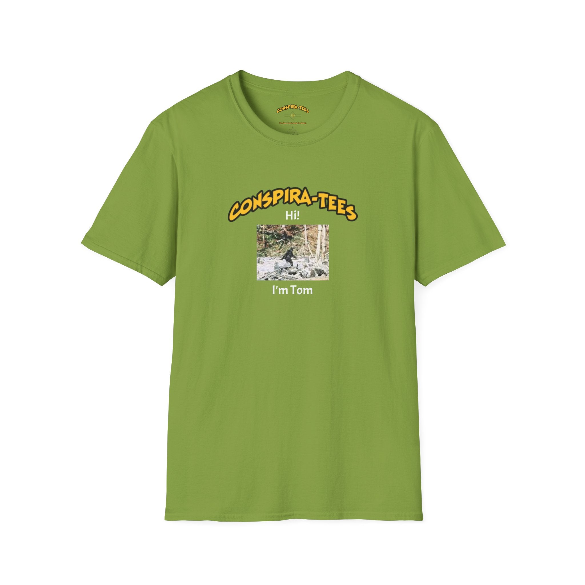Bigfoot. “Hi I’m Tom,” Conspira-tee. Bigfoot is described as a massive, bipedal ape standing 6 to 10 feet tall, covered in thick hair, and roaming the remote forests of the US Pacific Northwest.