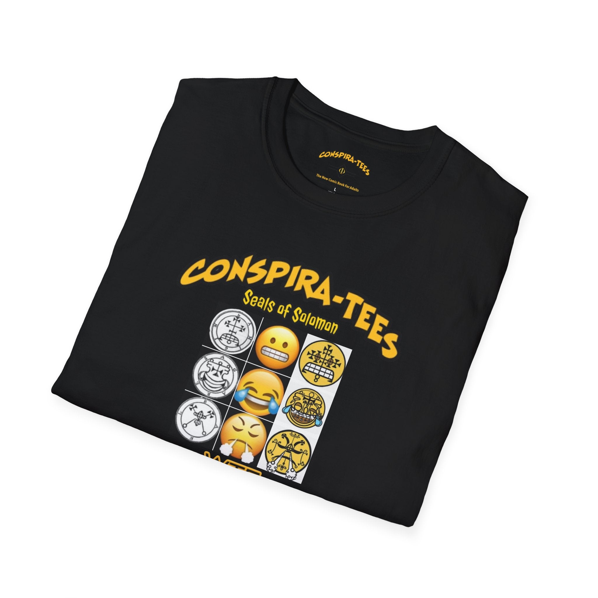 Seal of Solomon emoji Conspira-tee. The story goes that King Solomon trapped 72 demons in these seals/sigils, and used them to build his kingdom. Apparently each seal has a corresponding emoji.
