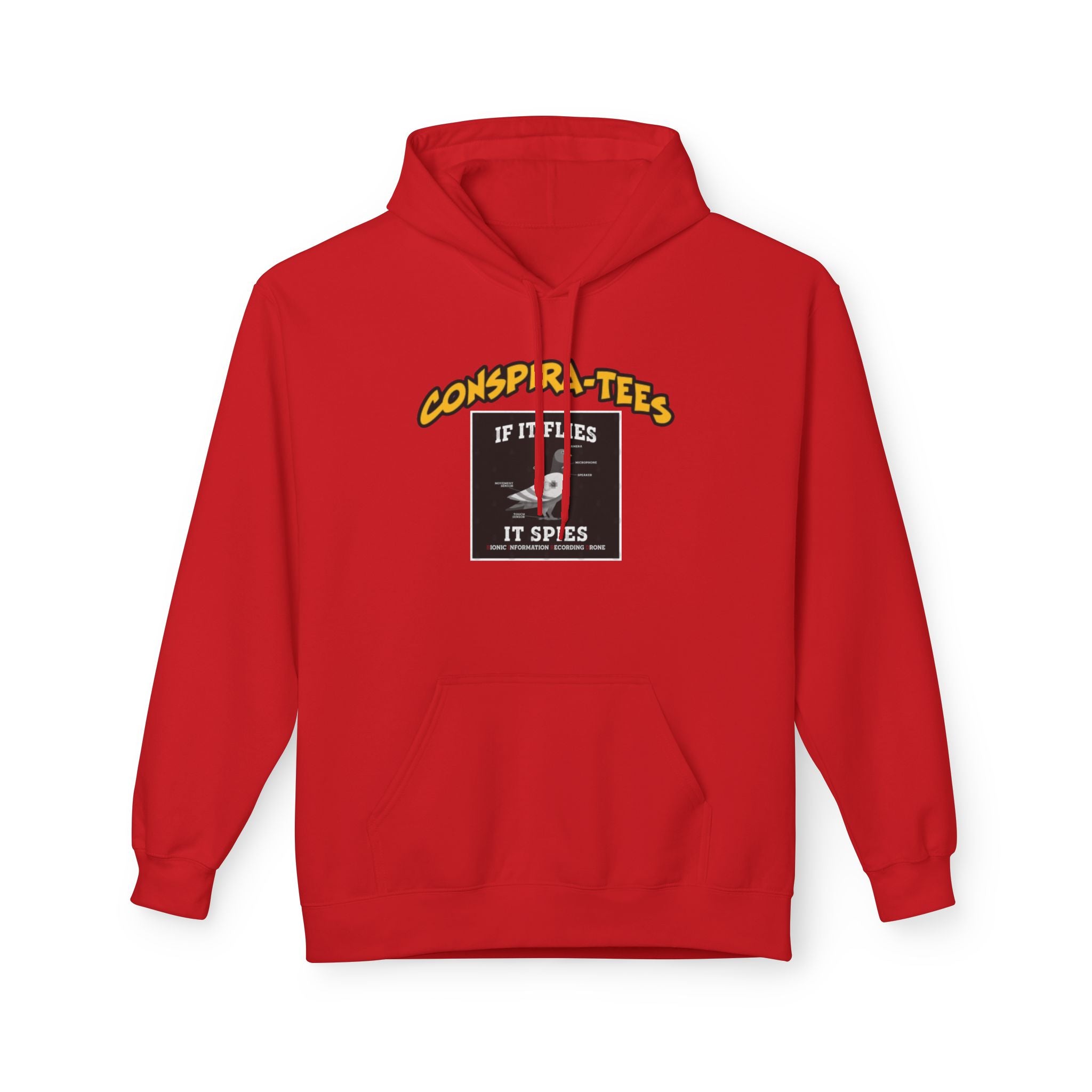 Birds are Drones Conspira-tee. This one is a parody designed to fight misinformation with satire, mocking real, dangerous conspiracy theories by creating a more absurd one.