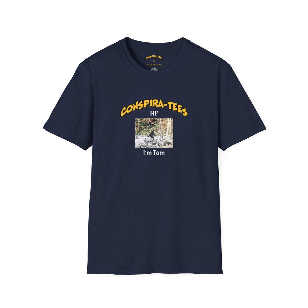 Bigfoot. “Hi I’m Tom,” Conspira-tee. Bigfoot is described as a massive, bipedal ape standing 6 to 10 feet tall, covered in thick hair, and roaming the remote forests of the US Pacific Northwest.