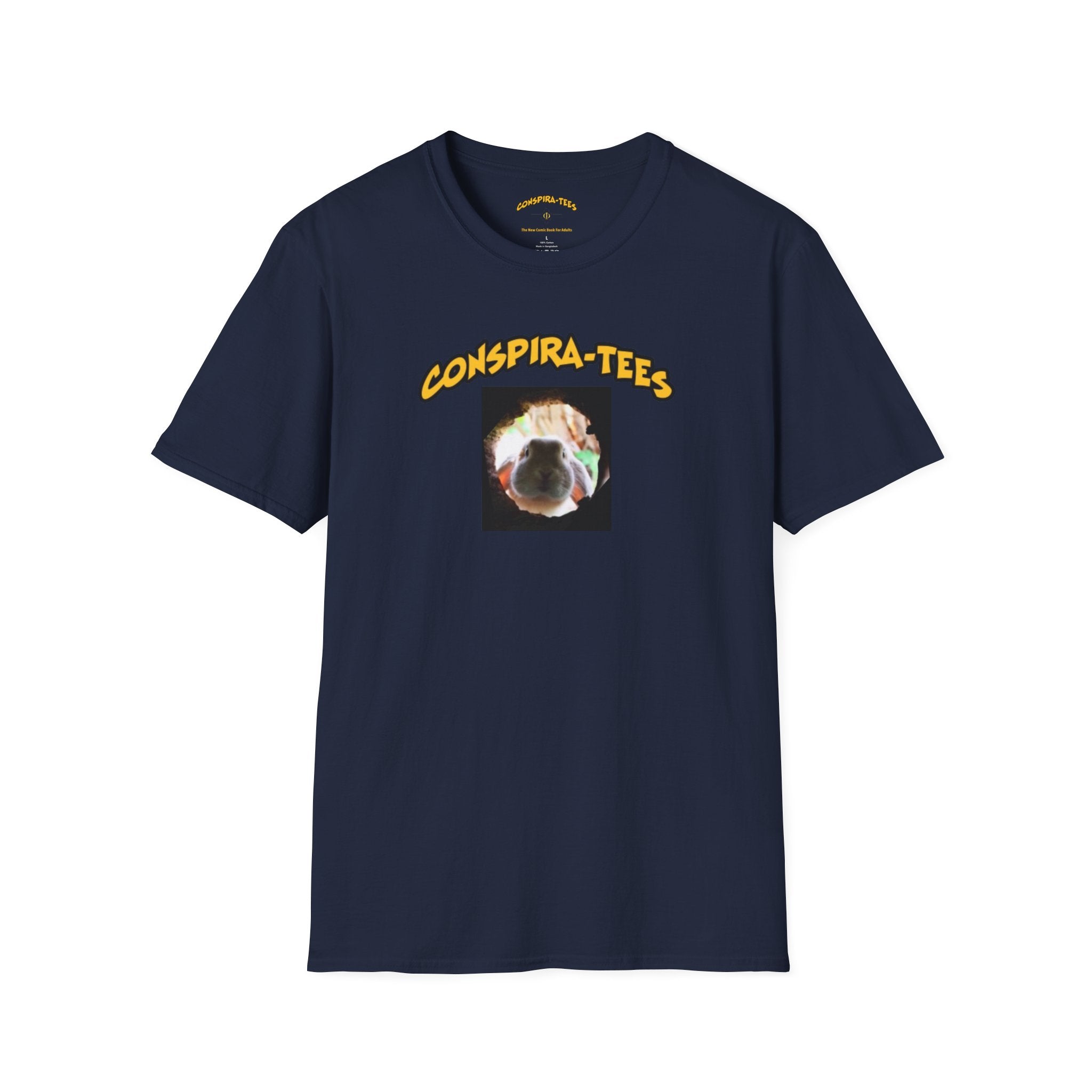 Down The Rabbit Hole Conspira-tee. Alice follows the rabbit down the hole to Wonderland where the rules of reality do not apply. The phrase is used today to describe hours researching a topic online.