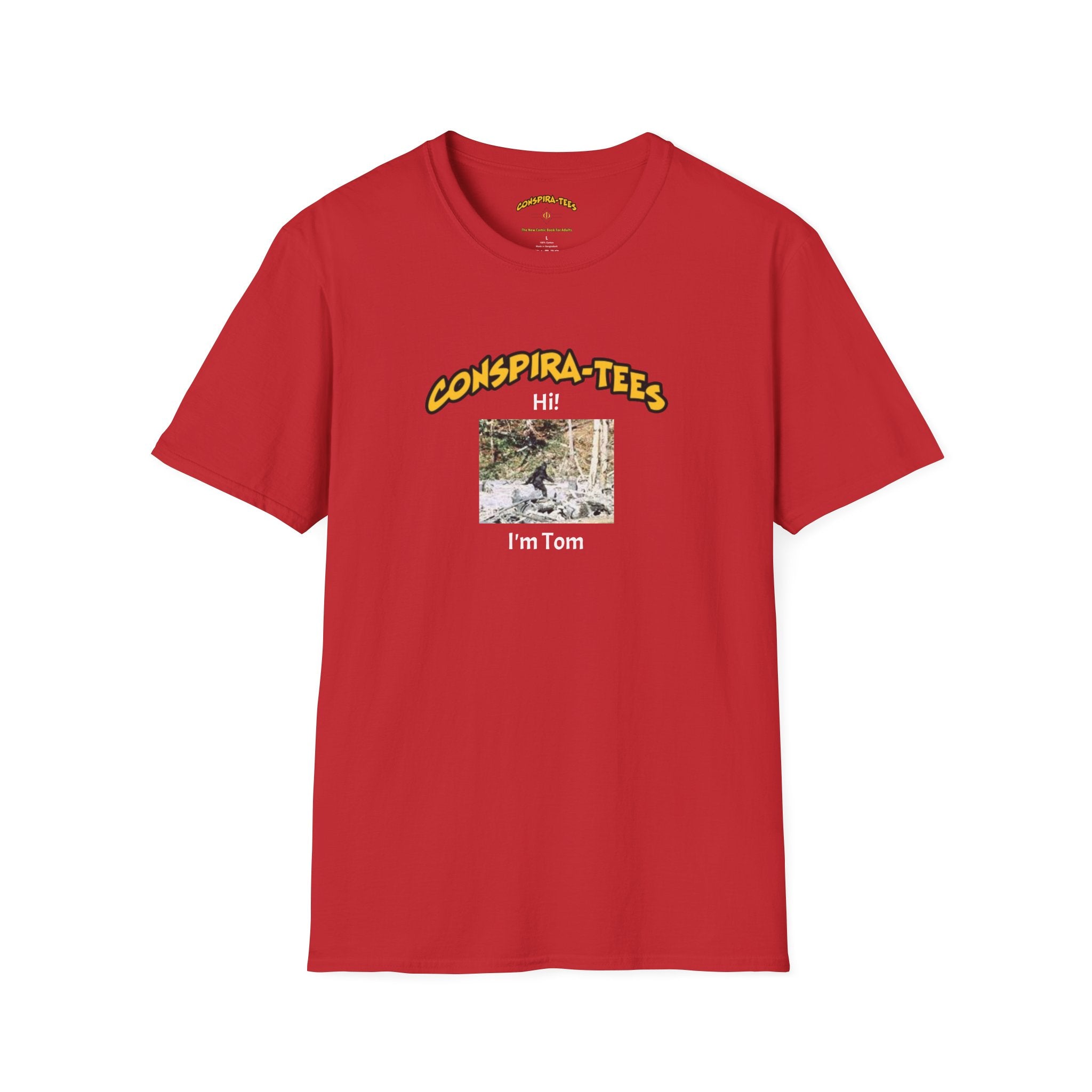 Bigfoot. “Hi I’m Tom,” Conspira-tee. Bigfoot is described as a massive, bipedal ape standing 6 to 10 feet tall, covered in thick hair, and roaming the remote forests of the US Pacific Northwest.