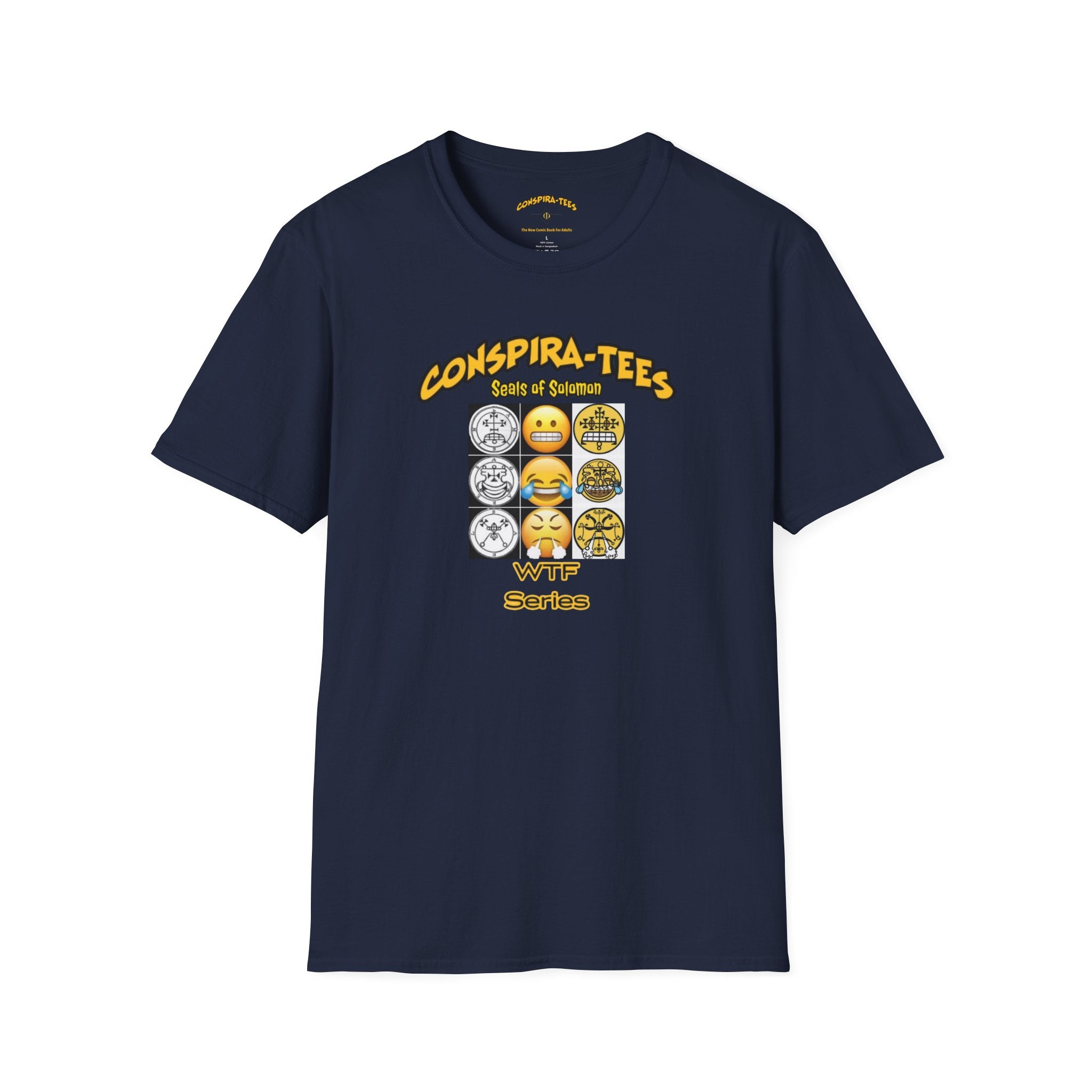 Seal of Solomon emoji Conspira-tee. The story goes that King Solomon trapped 72 demons in these seals/sigils, and used them to build his kingdom. Apparently each seal has a corresponding emoji.