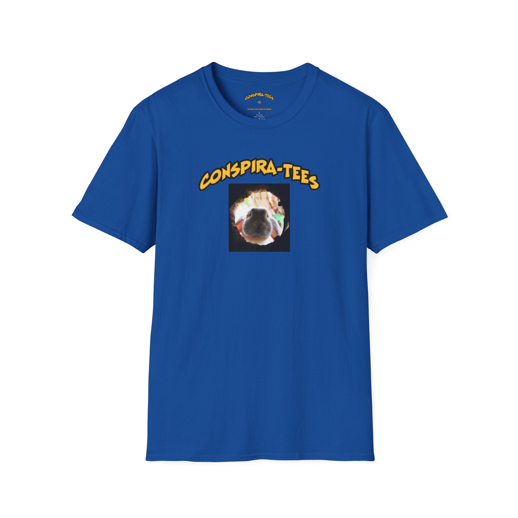 Down The Rabbit Hole Conspira-tee. Alice follows the rabbit down the hole to Wonderland where the rules of reality do not apply. The phrase is used today to describe hours researching a topic online.